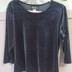 VTG Dark Forest Green Velvet 3/4 Sleeve Top XL/LG Made in Canada Whimsigoth